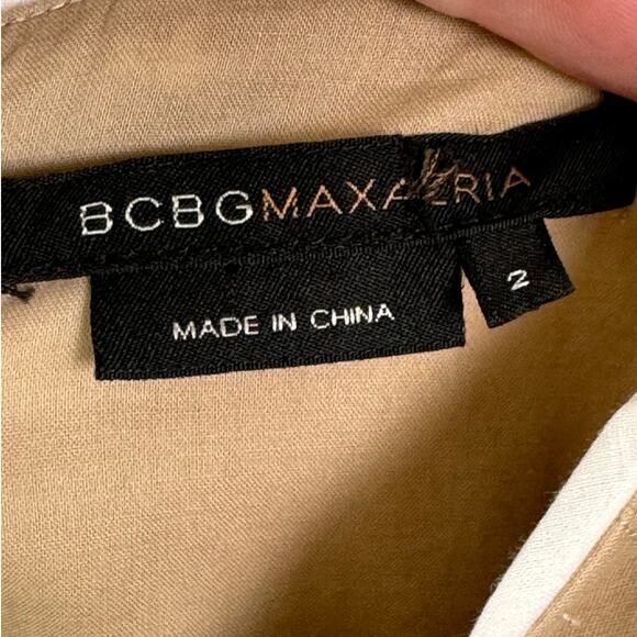 BCBGMAXAZARIA Tan and White Striped Floral Sequin Dress, Size 2 - Picture 7 of 8